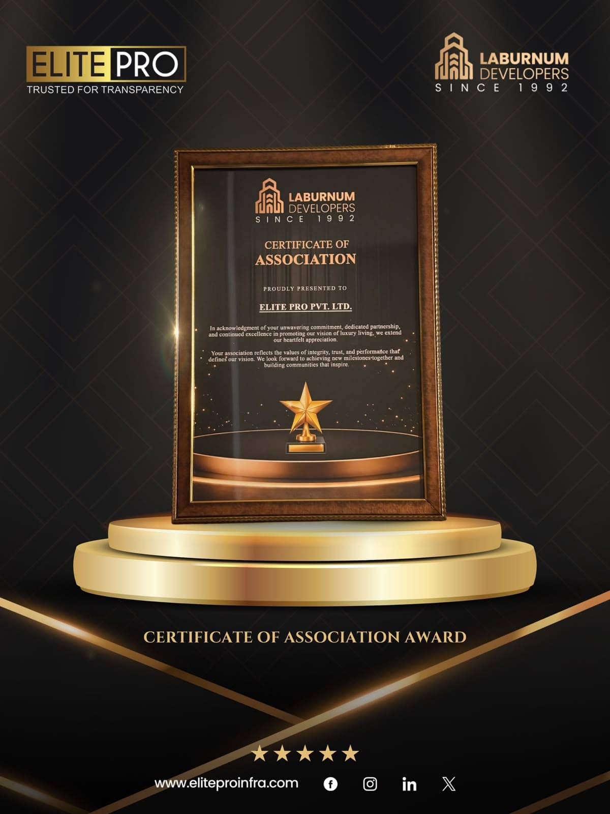 Elite Pro Infraventure award recognition